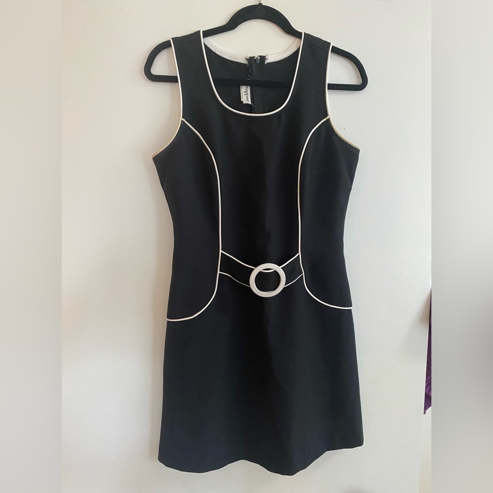 Mod vintage black polyester dress size 9/10